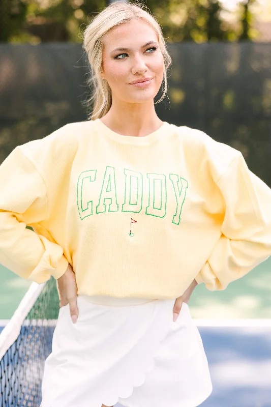 Call Me Caddy Yellow Embroidered Graphic Corded Sweatshirt