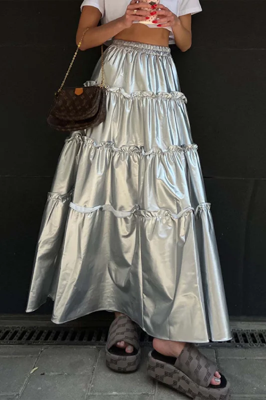 Metallic Ruched Tiered Skirt