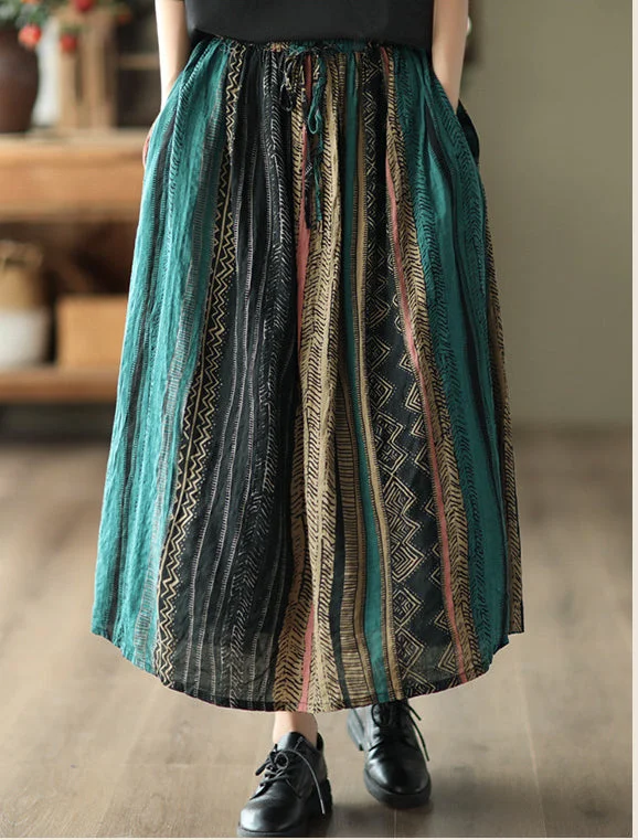 Vintage-Print Elasticated Waist Skirt