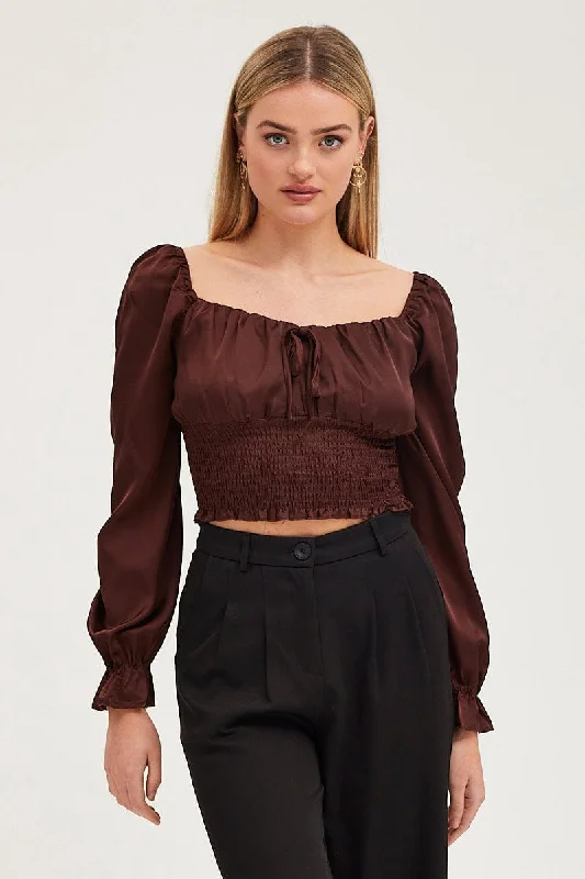 Brown Crop Top Long Sleeve