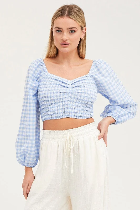 Check Crop Top Long Sleeve