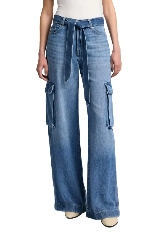 Dream Cargo Palazzo Denim Jeans In Mid Blue