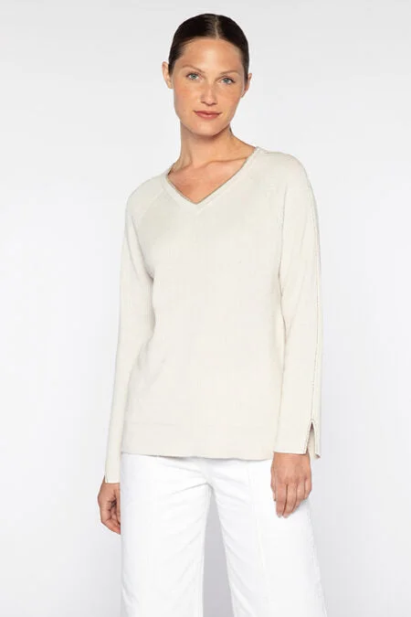 Kinross Cashmere Lurex Tipped Vee