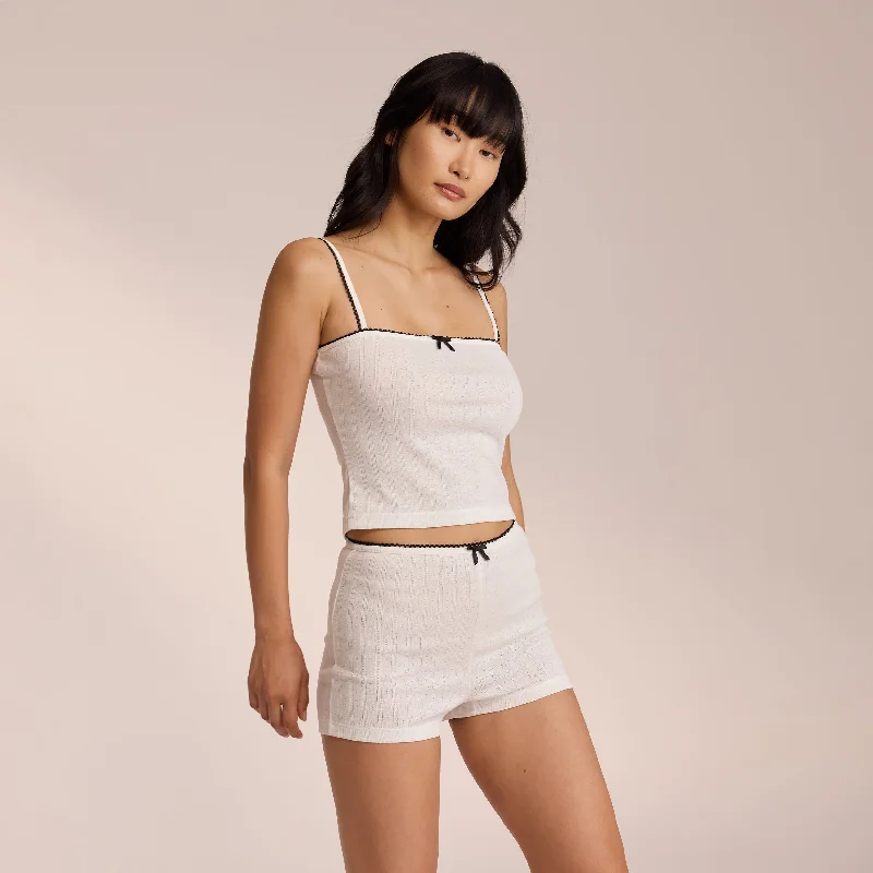 Pointelle Strappy Pyjama Top - White