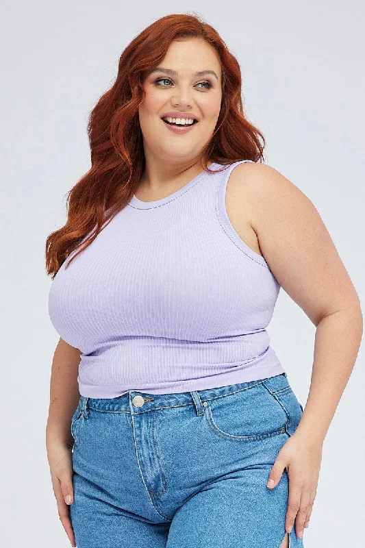 Purple Crew Neck Sleeveless Seamless Tank Top