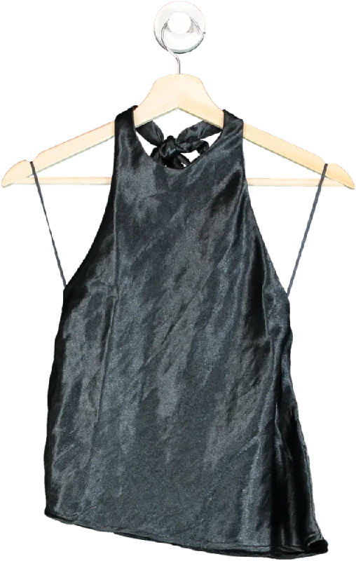 Silence + Noise Black Satin Halter Top XS