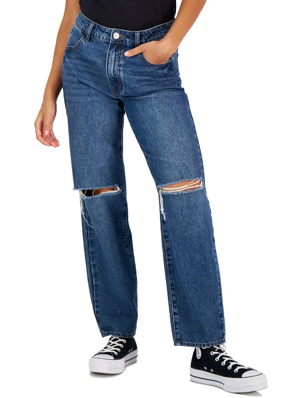 Womens Mid Rise Medium Wash Straight Leg Jeans