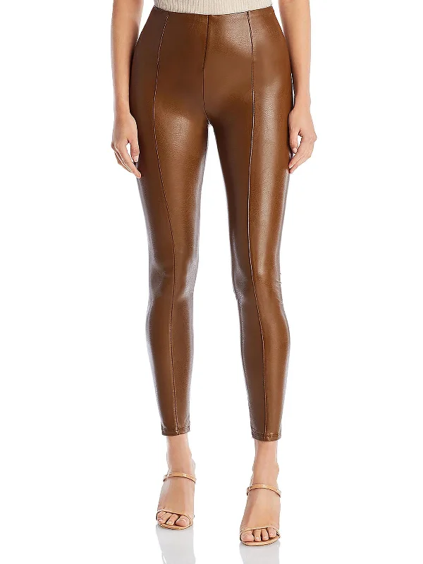 Womens Vegan Leather High Waist Leggings