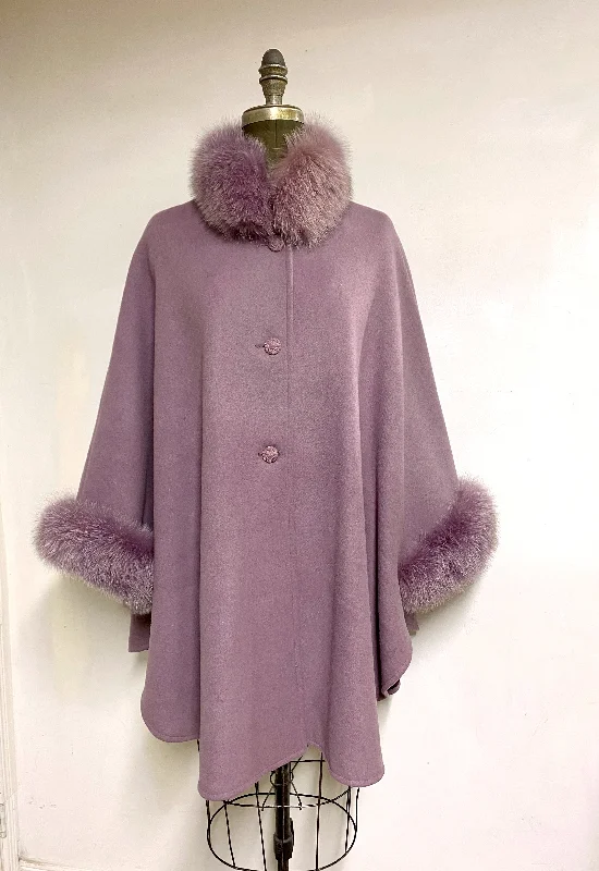 Ava Fur Collar Cape - Cashmere & Wool Blend - Genuine Fox Trim