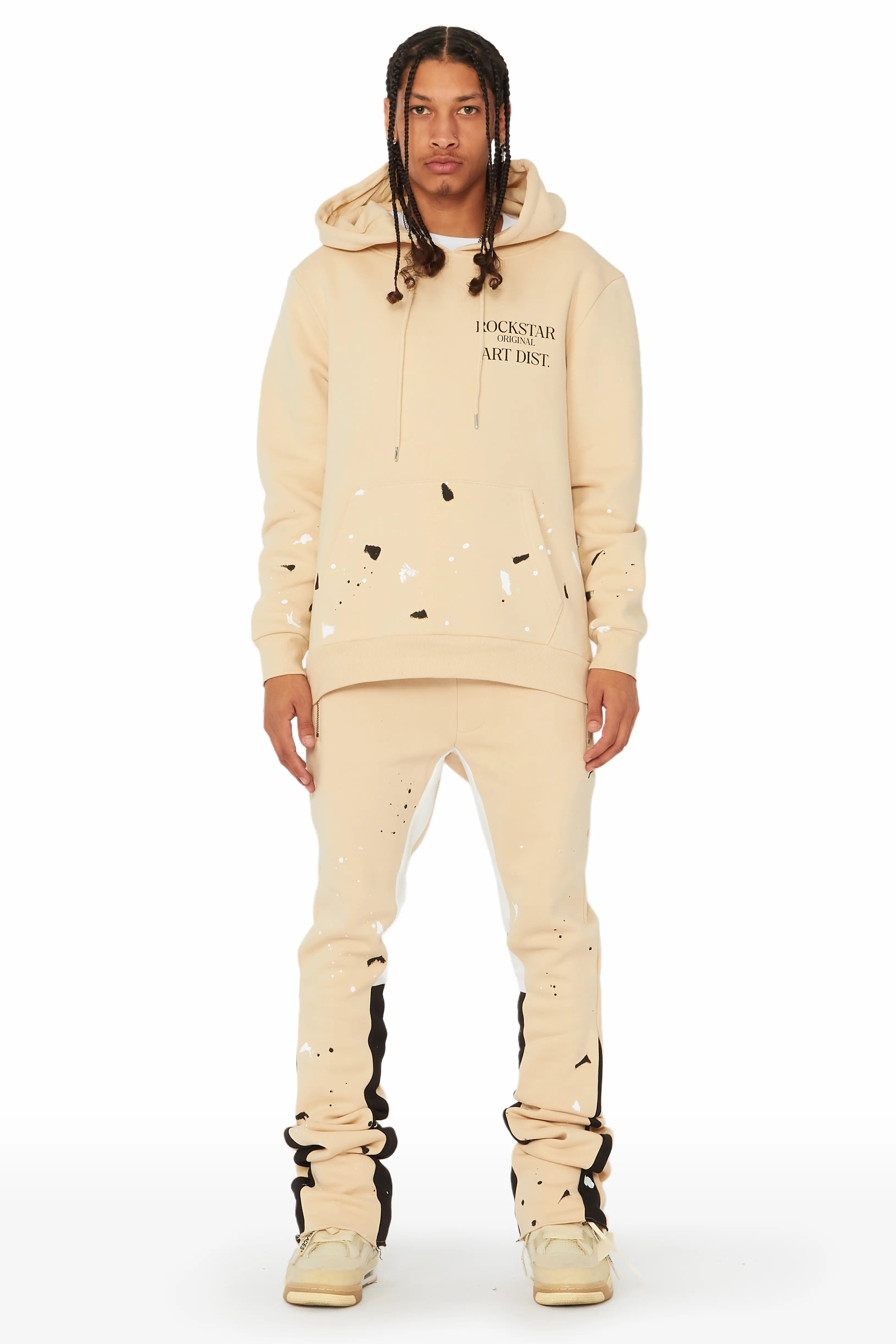 Jaco Beige Hoodie Stacked Flare Pant Track Set