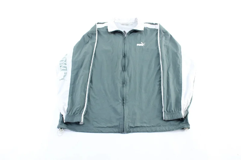 Vintage Puma Embroidered Logo Green & White Zip Up Jacket