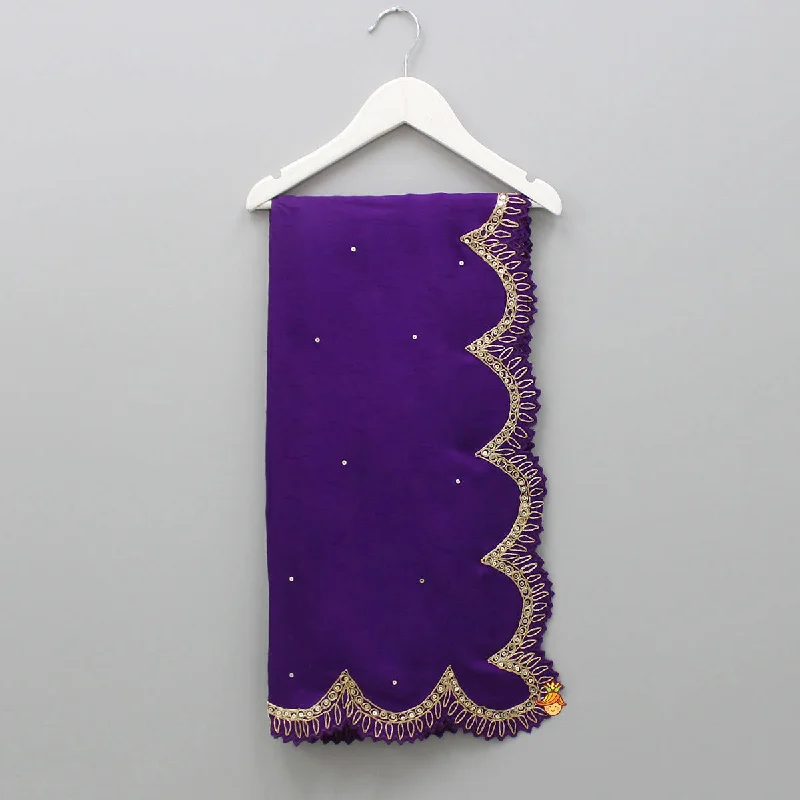 Embroidered Scalloped Purple Dupatta