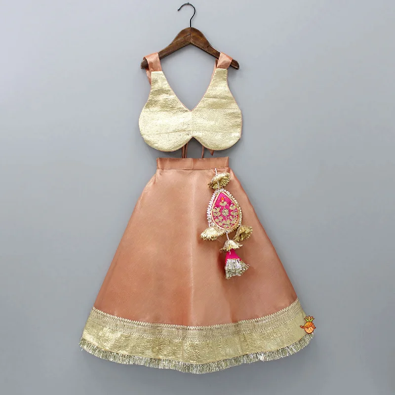 Halter Neck Top And Peach Lehenga