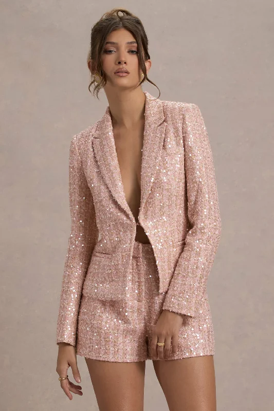 Marena | Pink Boucle Tailored Blazer