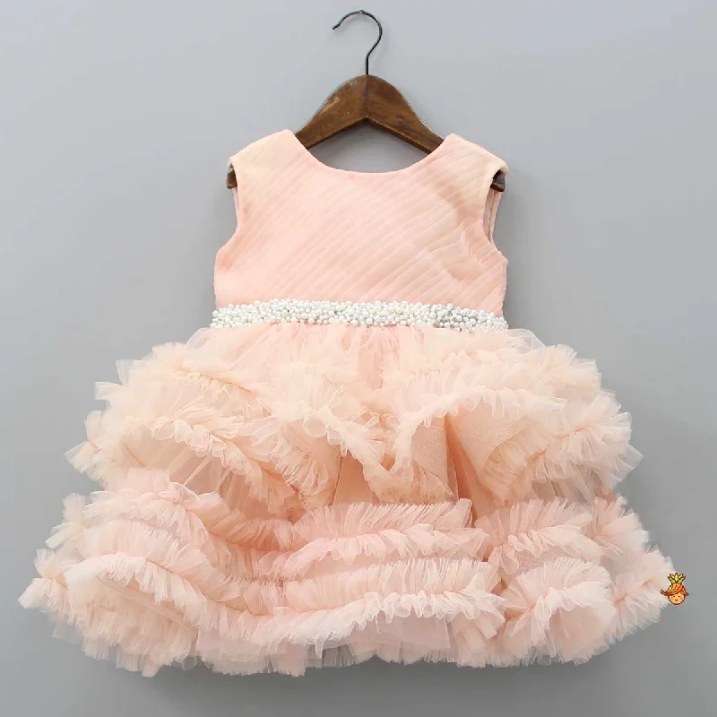 Pin Tuck Yoke Peach Net Dress