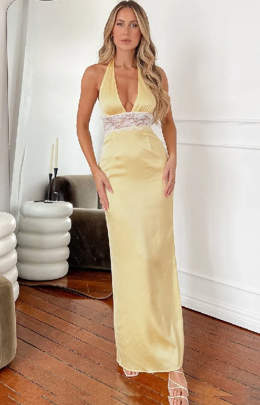 Arli Yellow Lace Maxi Dress