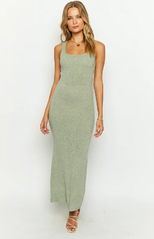 Lottie Khaki Knit Maxi Dress