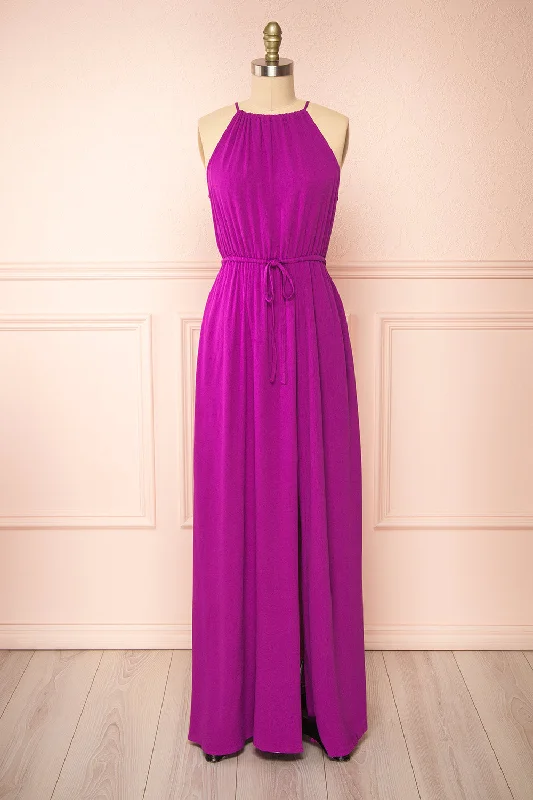 Mariposa | Purple Chiffon Maxi Halter Dress