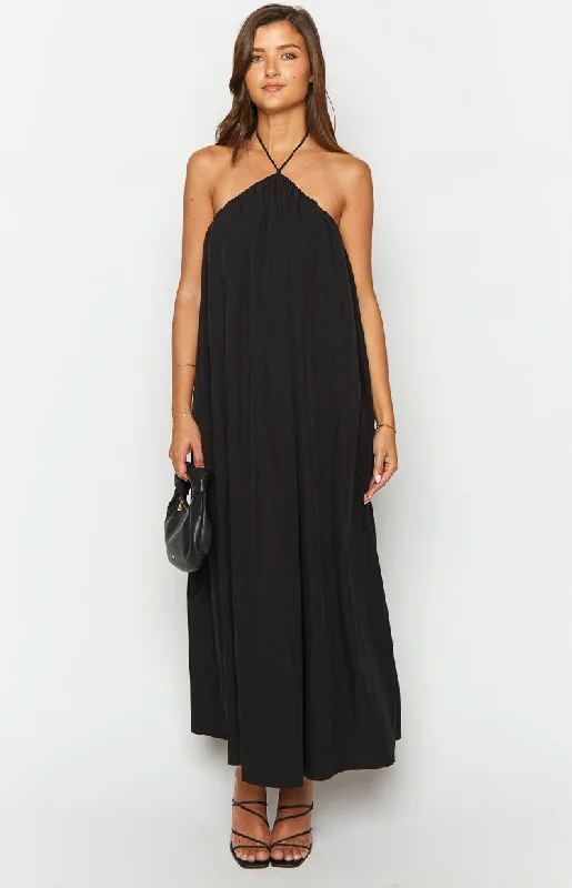 Ziggy Black Halter Neck Maxi Dress