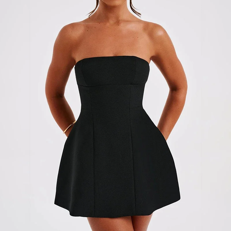 FashionSierra - Strapless Backless Women Fashion With Zipper Off-Shoulder Sleeveless A-Line Bodycon Club Party Mini Dress