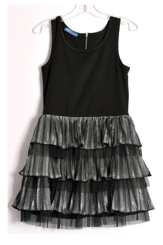 Girls Tiered Party Dress In Black