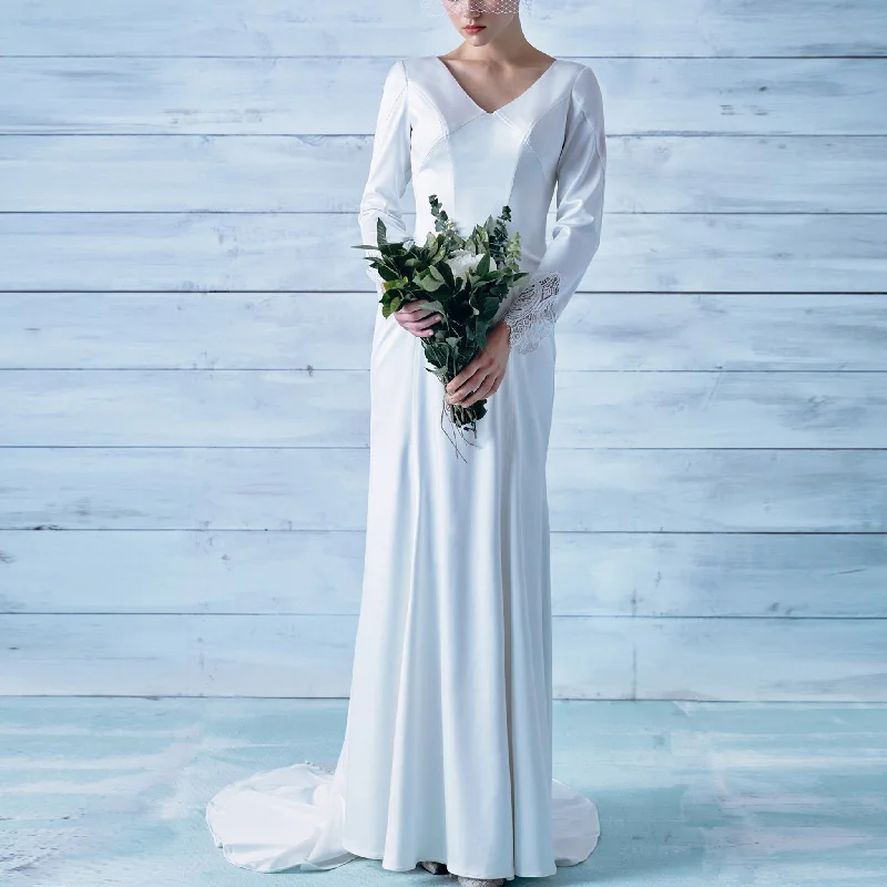 Long Sleeve Fit and Flare Wedding Dress with Sheer Back