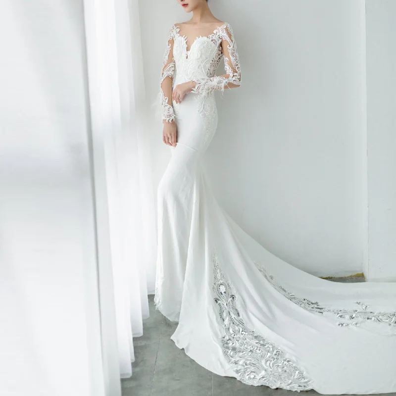 Sheath Mermaid & Fit Flare Wedding Dress with Long Sleeves