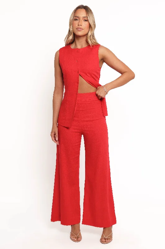 Amia Linen Blend Pants - Red